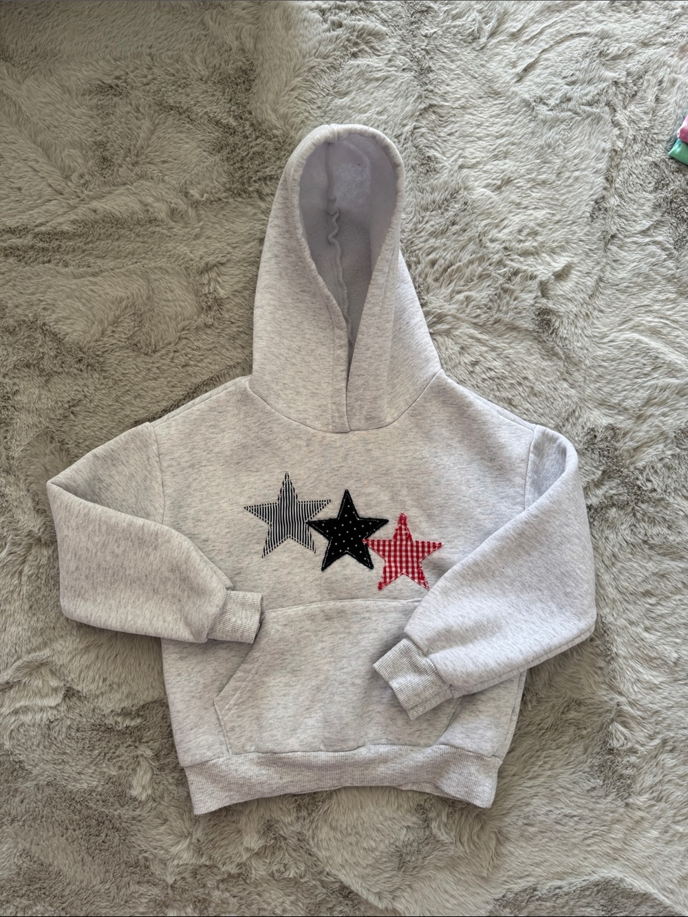 Girls' Light Gray Star Hoodie Sweatshirt with Appliqués